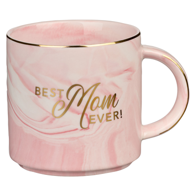 With Love Coffee Mug Best Mom Ever! Pink Marble Swirl Gold Lettering and Rim Accents Inspirational Coffee/Tea Cup for Her Birthday, Mother's Day, Anni