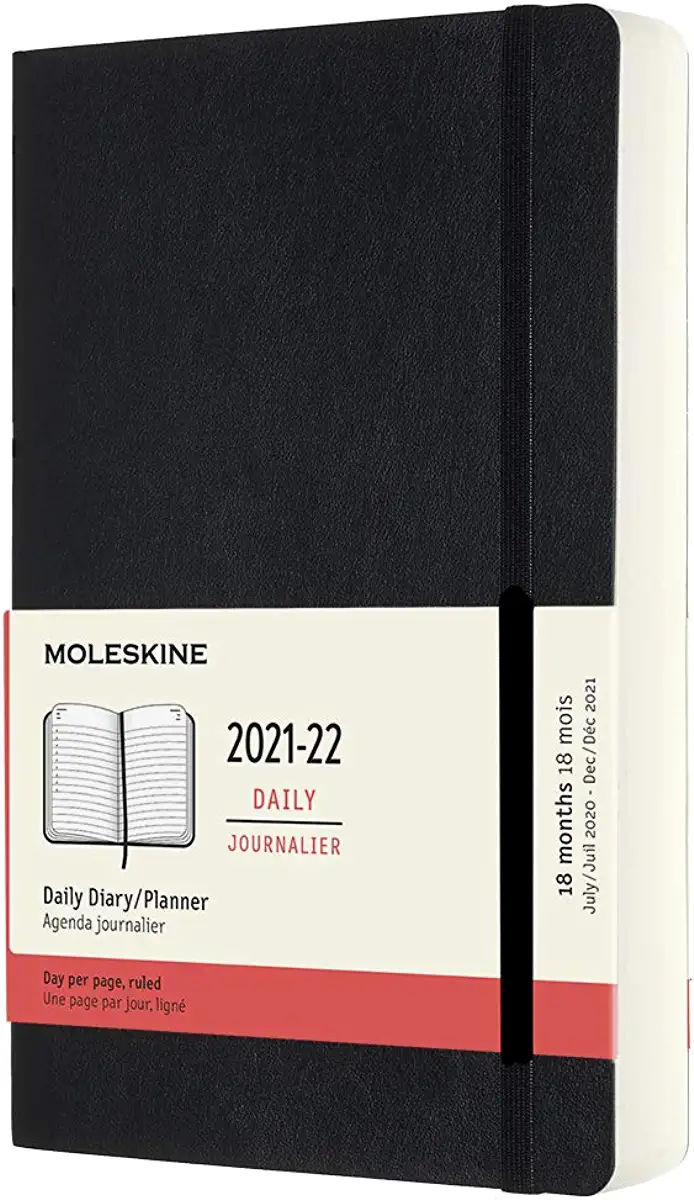 Moleskine 2021-2022 Daily Planner, 18m, Large, Black, Soft Cover (5 X 8.25)