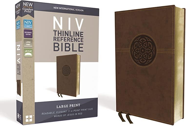 NIV, Thinline Reference Bible, Large Print, Imitation Leather, Brown, Red Letter Edition, Comfort Print