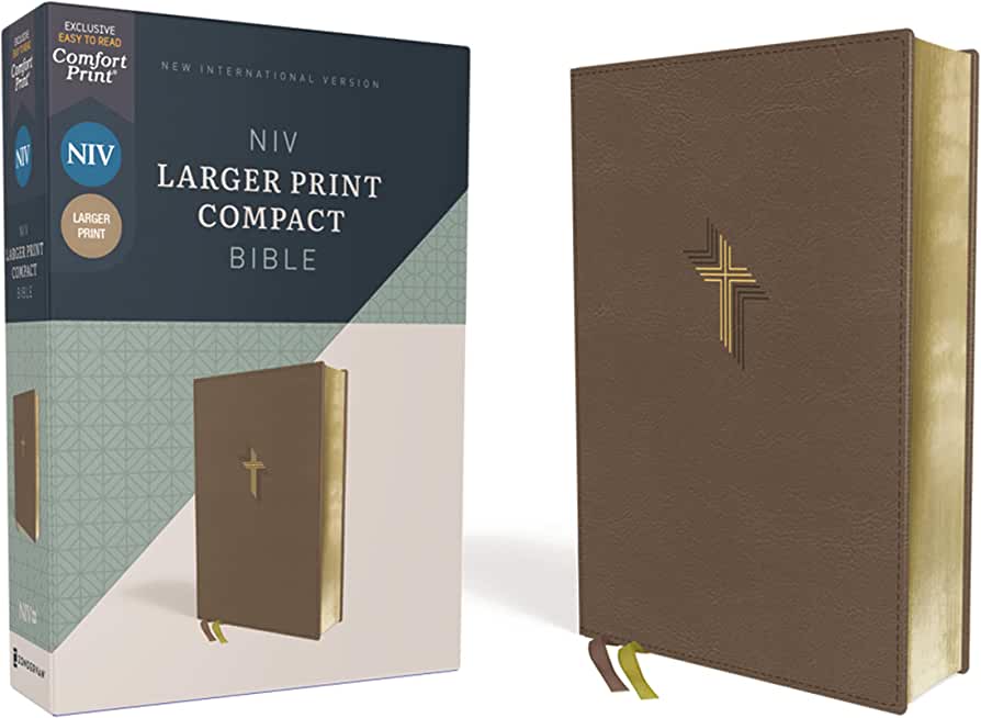 Niv, Larger Print Compact Bible, Leathersoft, Brown, Red Letter, Comfort Print