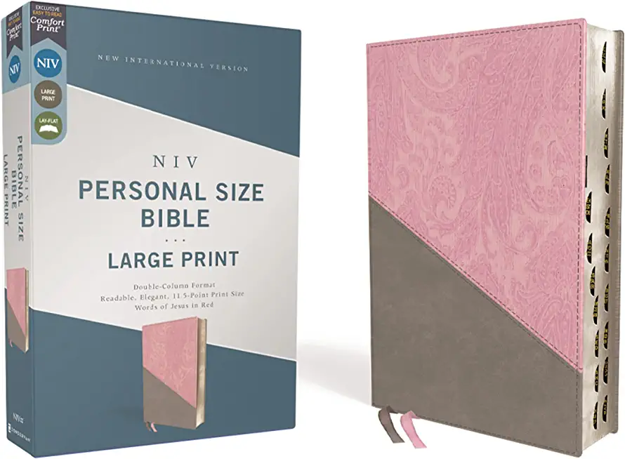 Niv, Personal Size Bible, Large Print, Leathersoft, Pink/Gray, Red Letter, Thumb Indexed, Comfort Print