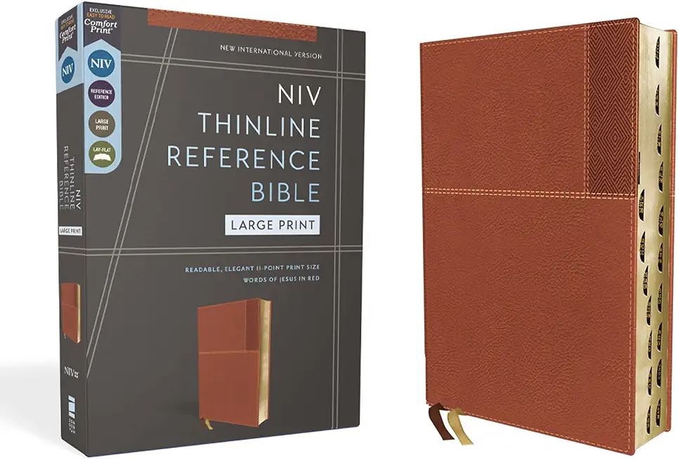 Niv, Thinline Reference Bible (Deep Study at a Portable Size), Large Print, Leathersoft, Brown, Red Letter, Thumb Indexed, Comfort Print