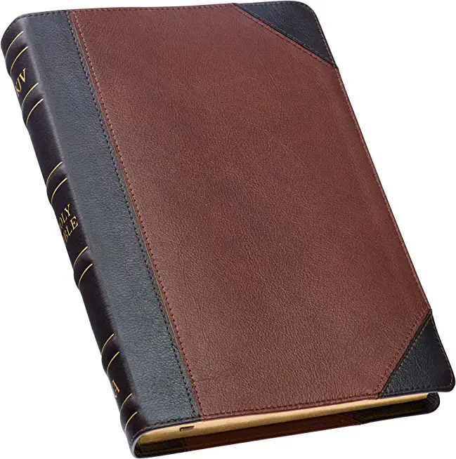 KJV Large Print Thinline Bible Two-Tone Merlot/Toffee Full Grain Leather
