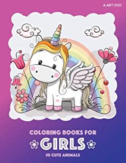 Coloring Books for Girls: 50 Cute Animals: Colouring Book for Girls, Cute Owl, Cat, Dog, Rabbit, Bear, Relaxing, Magnificent Coloring Pages for