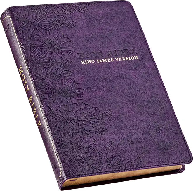 KJV Holy Bible, Thinline Large Print Faux Leather Red Letter Edition - Thumb Index & Ribbon Marker, King James Version, Purple Floral