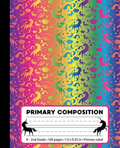 Primary Composition: Unicorn Stars Rainbow Marble Primary Composition Notebook for Girls K-2. Magical Fantasy Primary Ruled handwriting pap