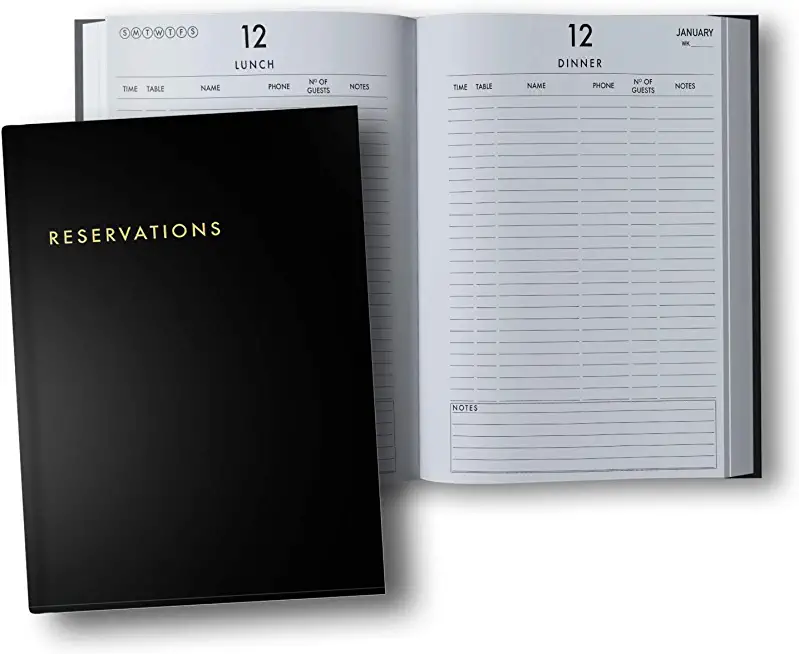 Reservations Book: Hardcover Restaurant Reservations, Double Page per Day for Lunch and Dinner, 8.5x11
