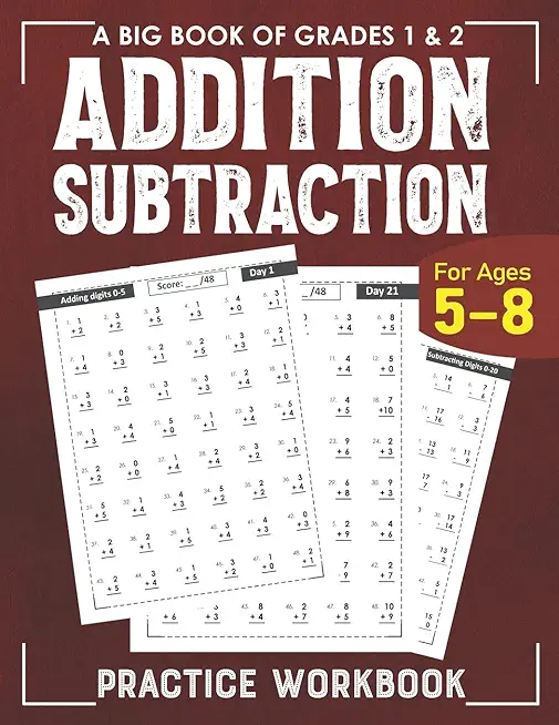 Addition Subtraction Practice Workbook for Grade 1: Math Drills, Digits 0-20 Activity Workbook for Kids Ages 5-8